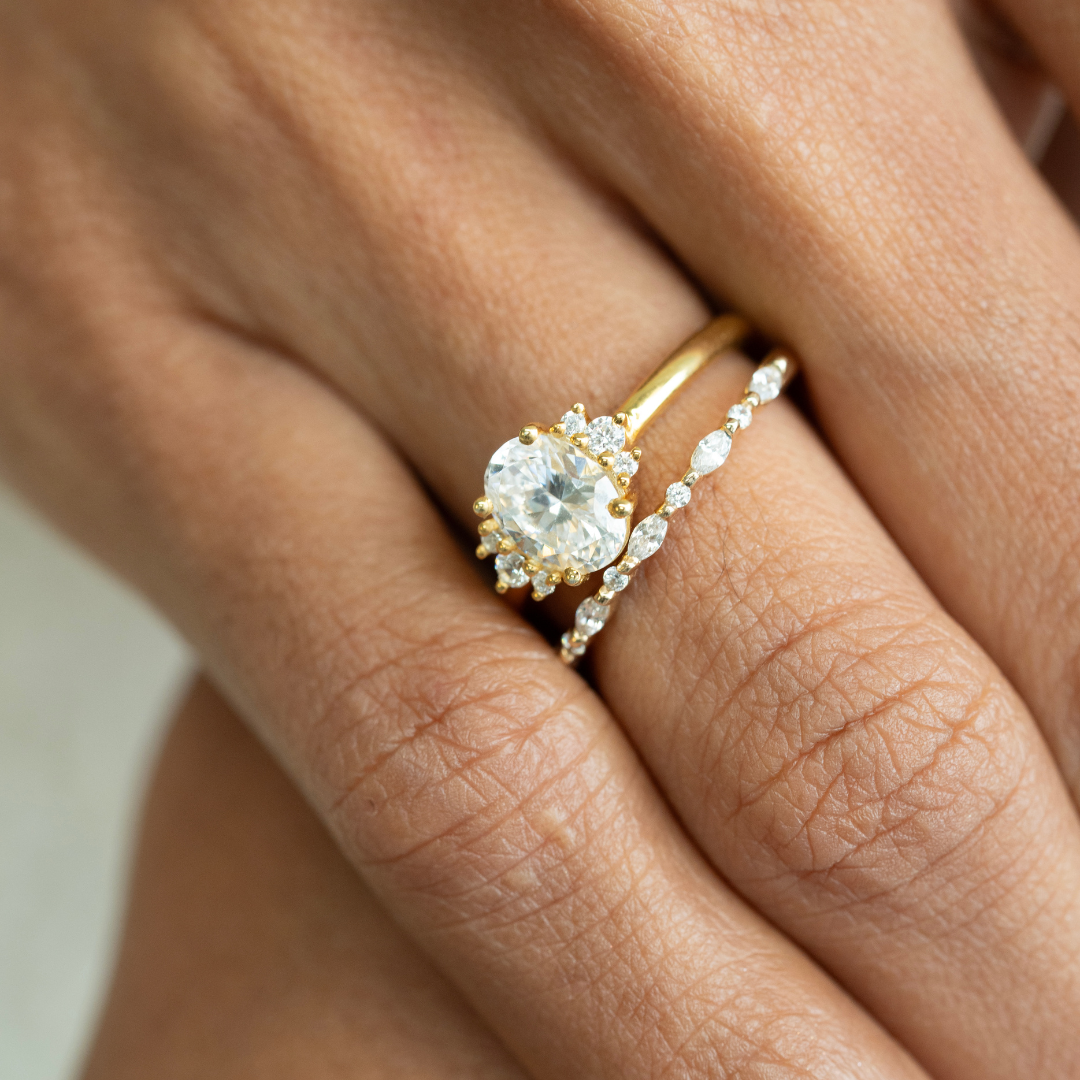 marquise and round wedding ring with oval engagement ring
