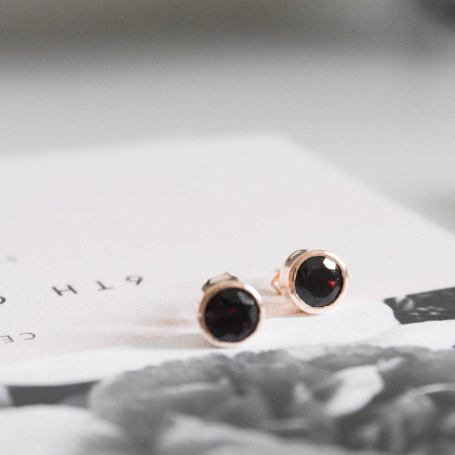 9kt Gold Bezel Garnet Earrings