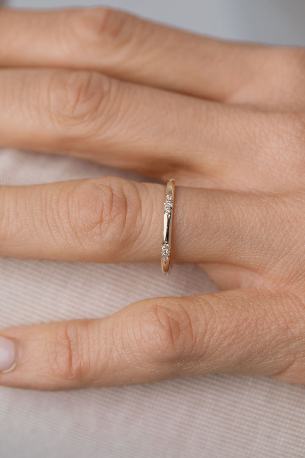 Diamond etched gold wedding ring