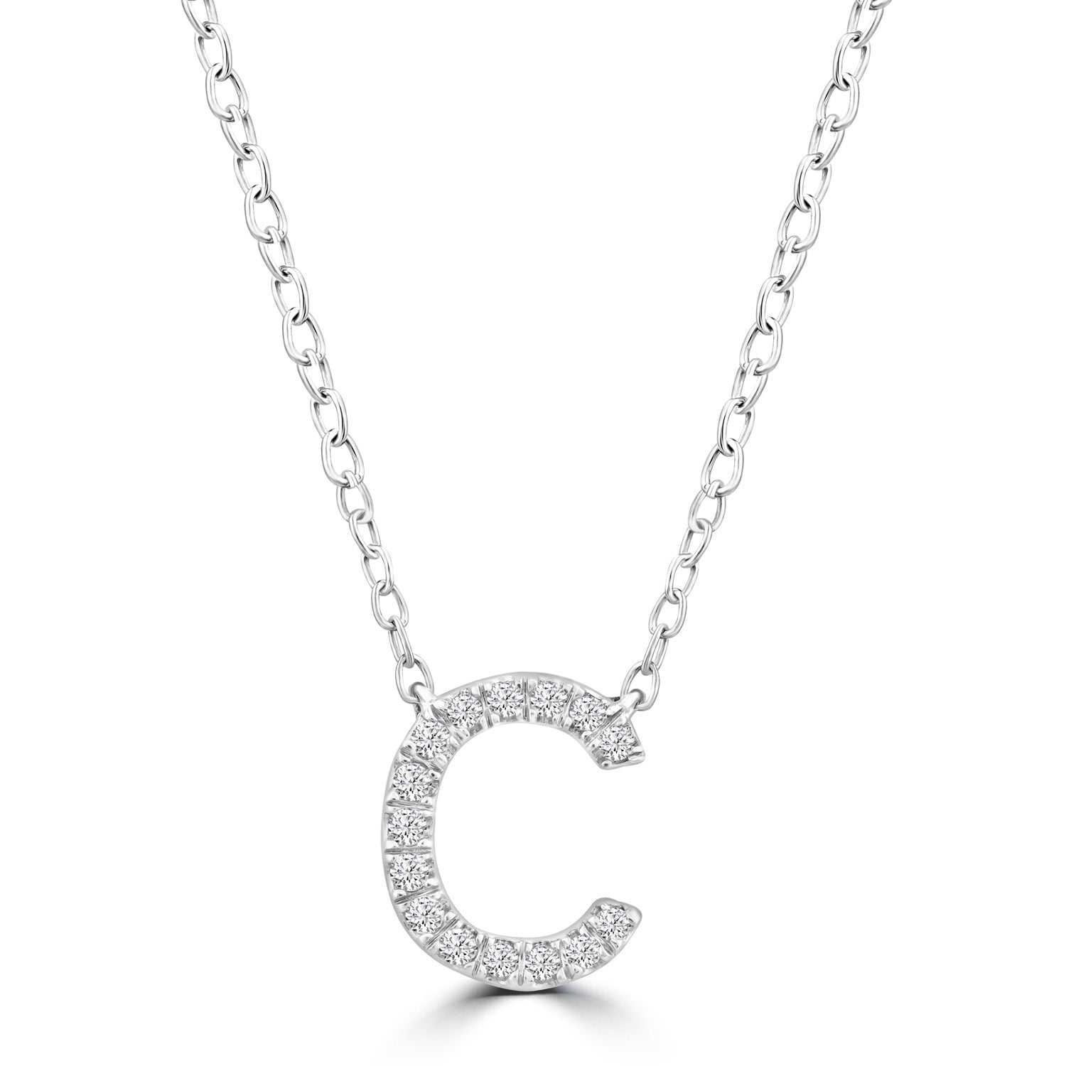 Diamond initial pendant necklace in white gold