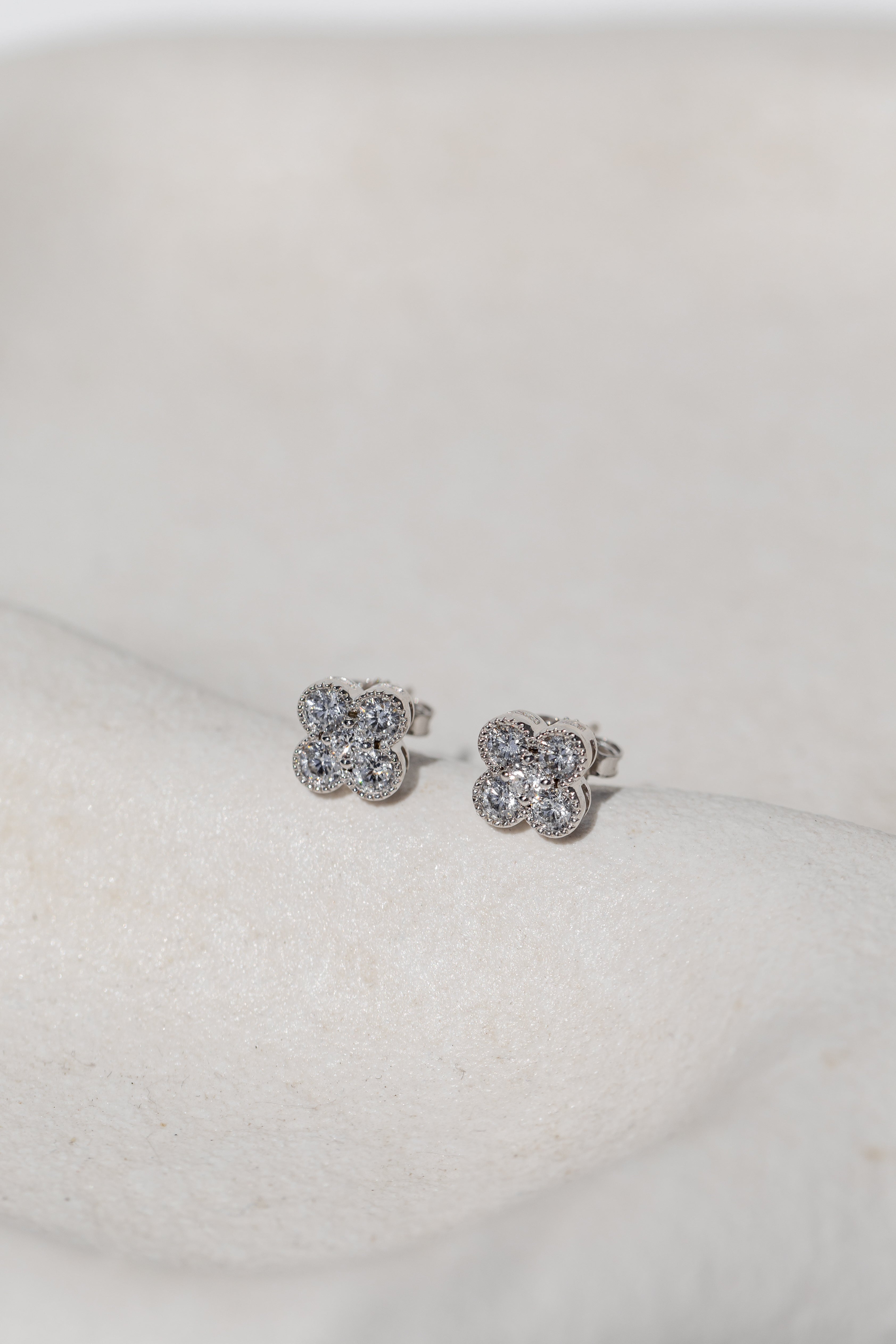 Diamond Flower Stud Earrings