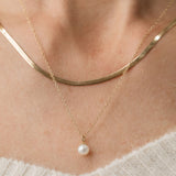 pearl pendant necklace with gold herringbone chain