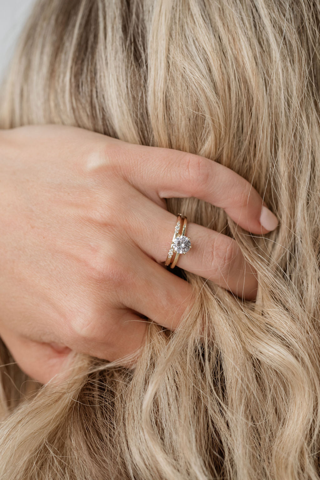 Yellow Gold diamond solitaire engagement ring with beautiful gold band small diamonds