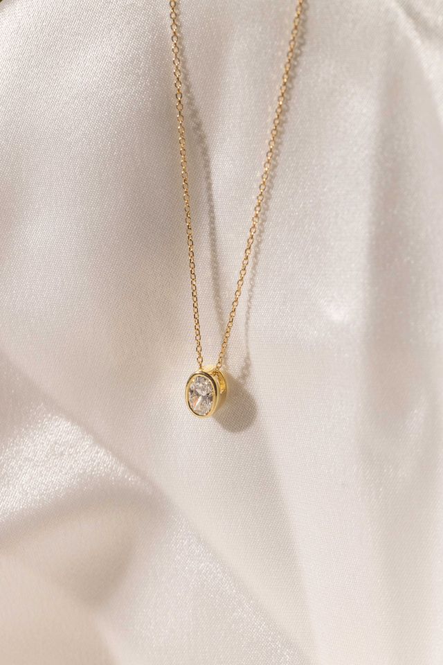 Oval Diamond Slider Pendant Necklace 9kt
