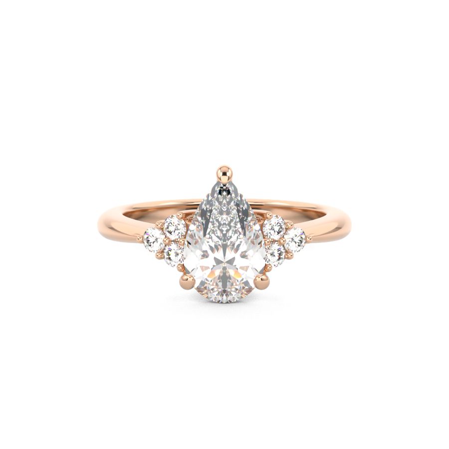 Alicia | Pear Shape diamond engagement ring with round diamond clusters