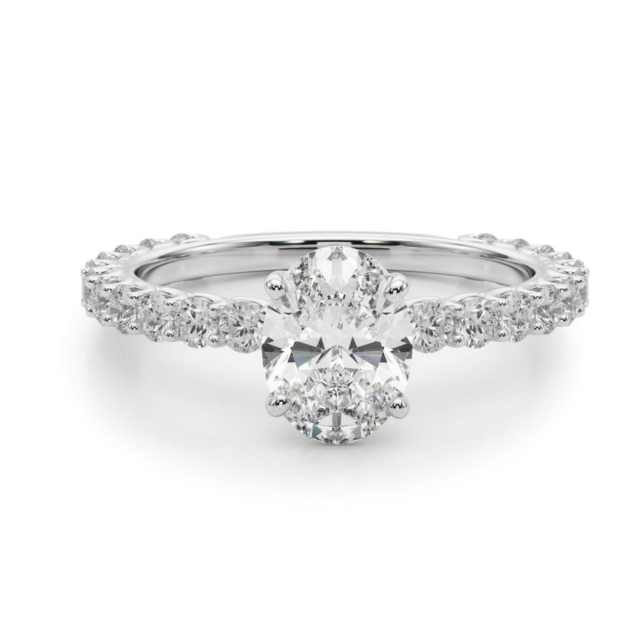 Belle | Oval Shape Diamond Engagement Ring with Diamond Set Band