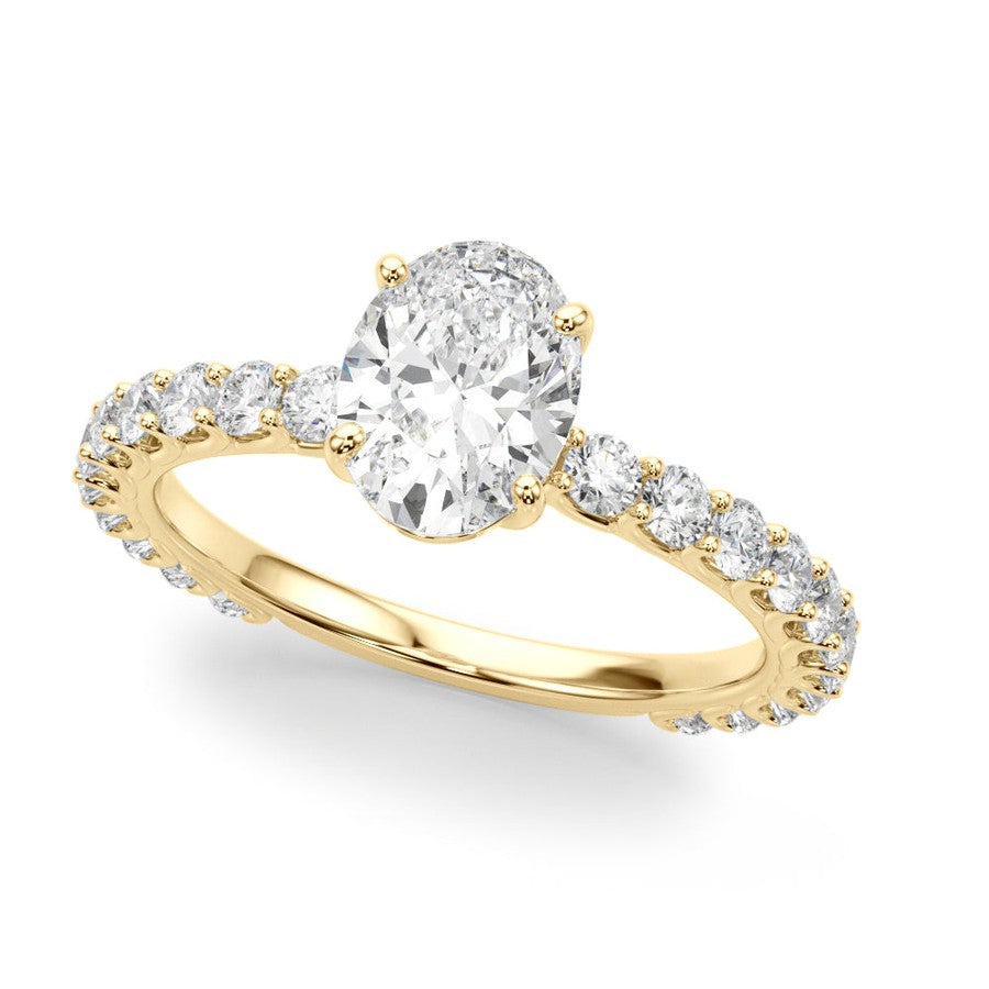 Belle | Oval Shape Diamond Engagement Ring with Diamond Set Band