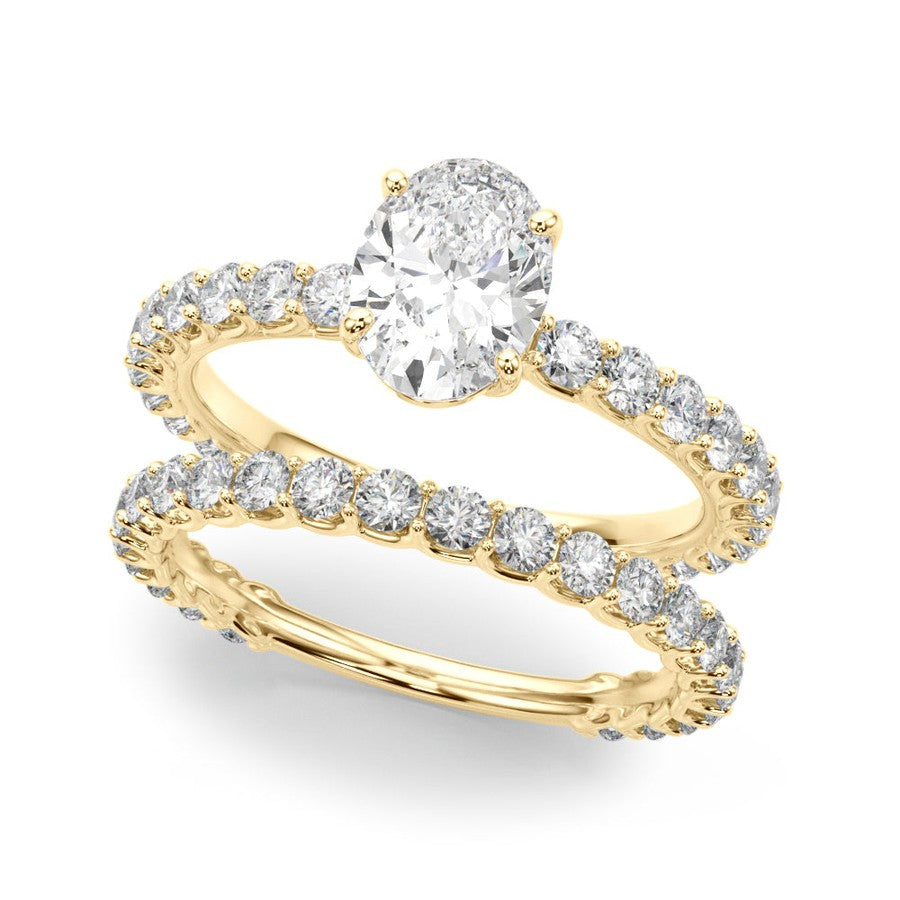 Belle | Oval Shape Diamond Engagement Ring with Diamond Set Band