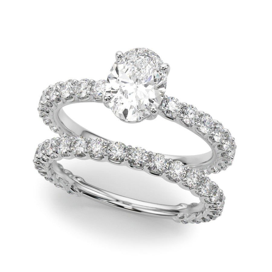 Belle | Oval Shape Diamond Engagement Ring with Diamond Set Band