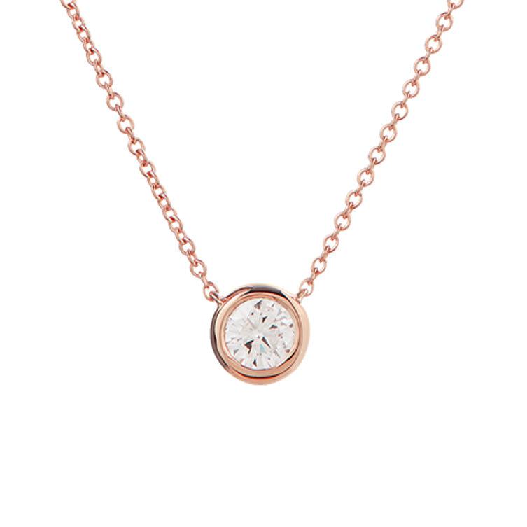 bezel set diamond pendant necklace rose gold