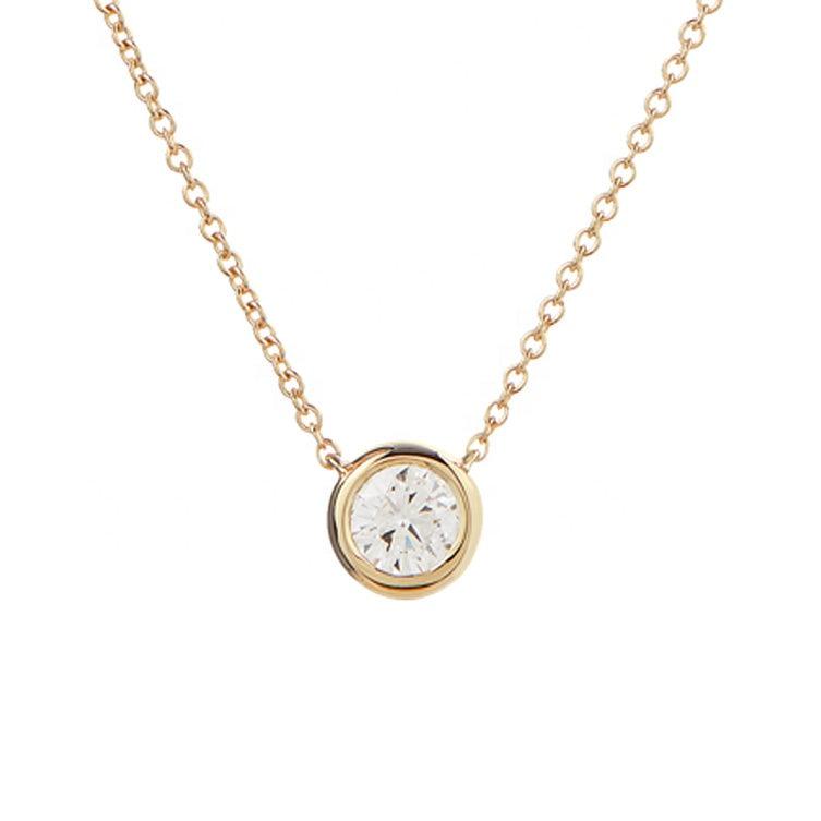 bezel set diamond pendant necklace yellow gold