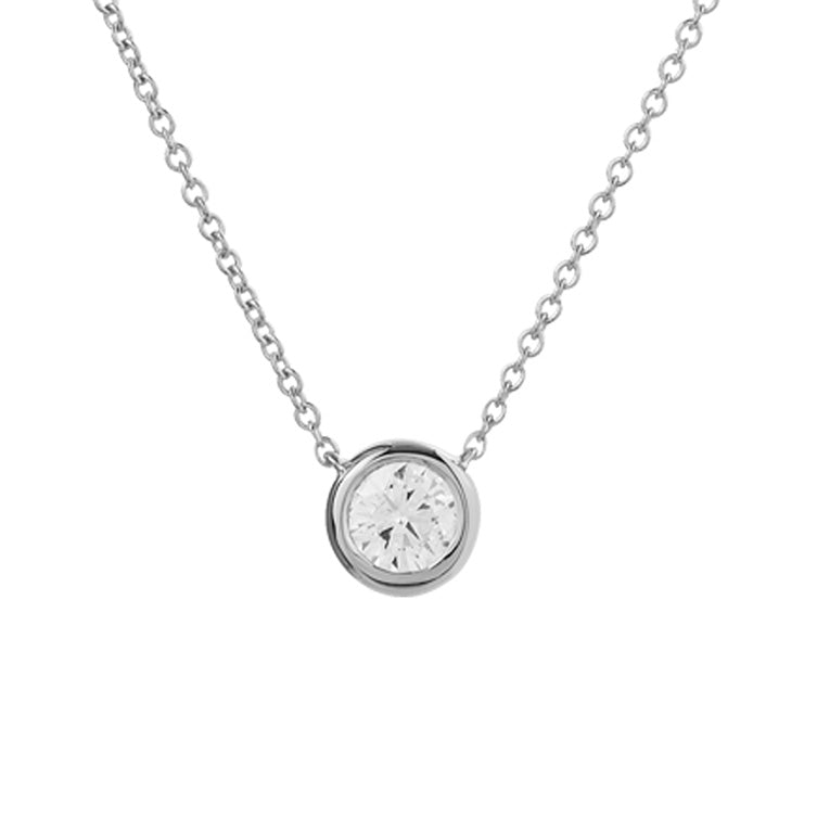 bezel set diamond pendant necklace white gold