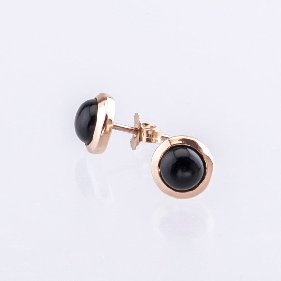 Rose gold 9ct bezel set earrings with cabochon onyx