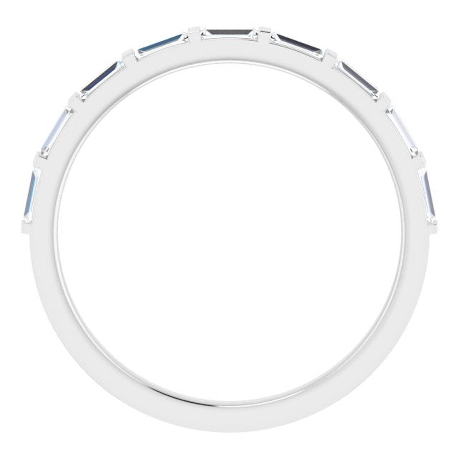 white gold eternity ring with baguette cut diamonds