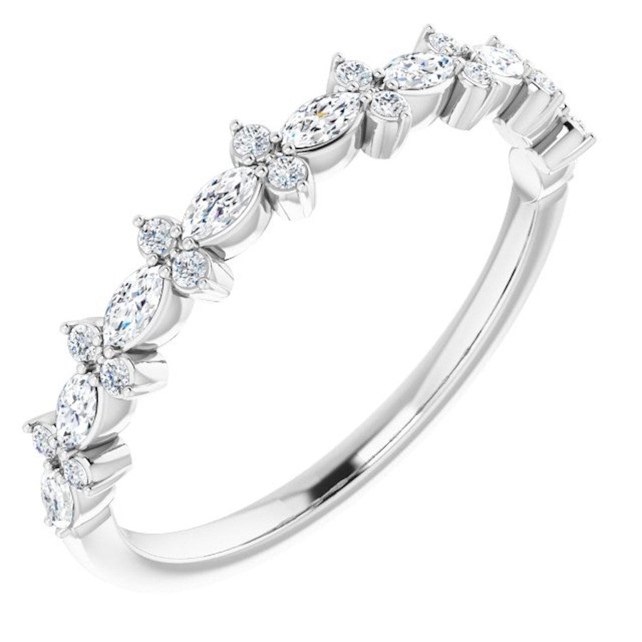 white gold diamond wedding ring with marquise diamonds and round diamonds