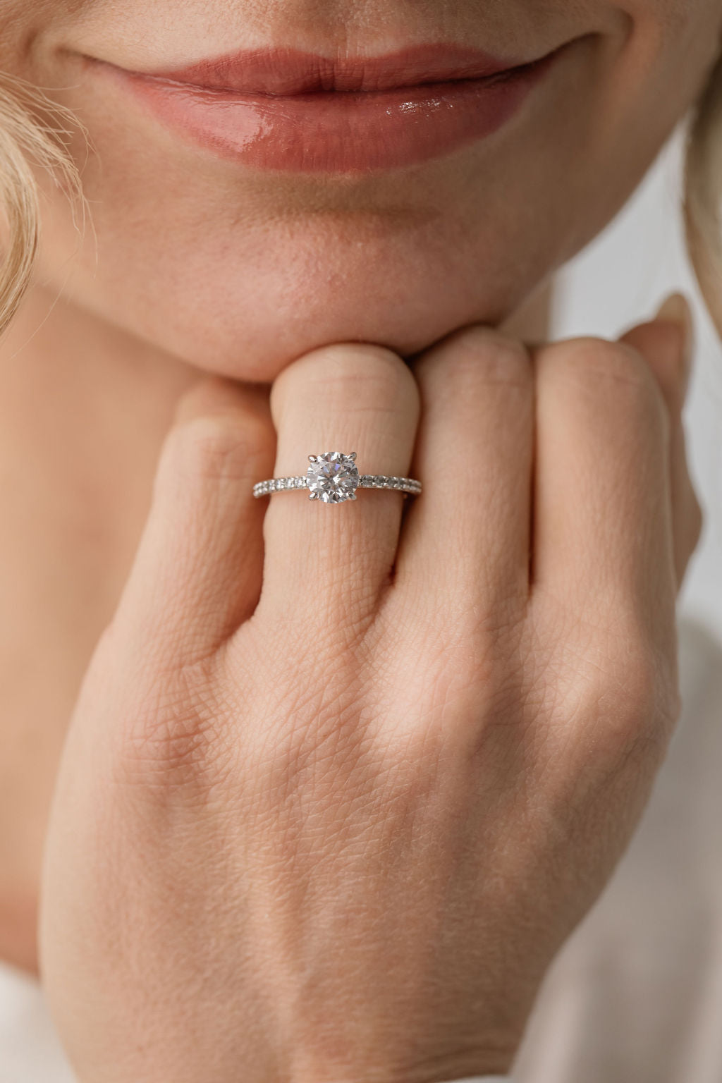 diamond engagement ring with fine diamond band