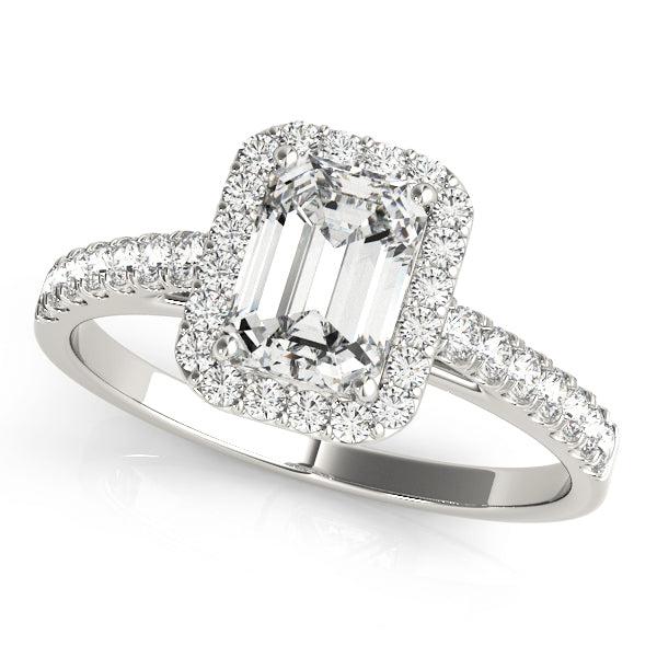 Emerald Cut Diamond with Diamond Halo engagement ring