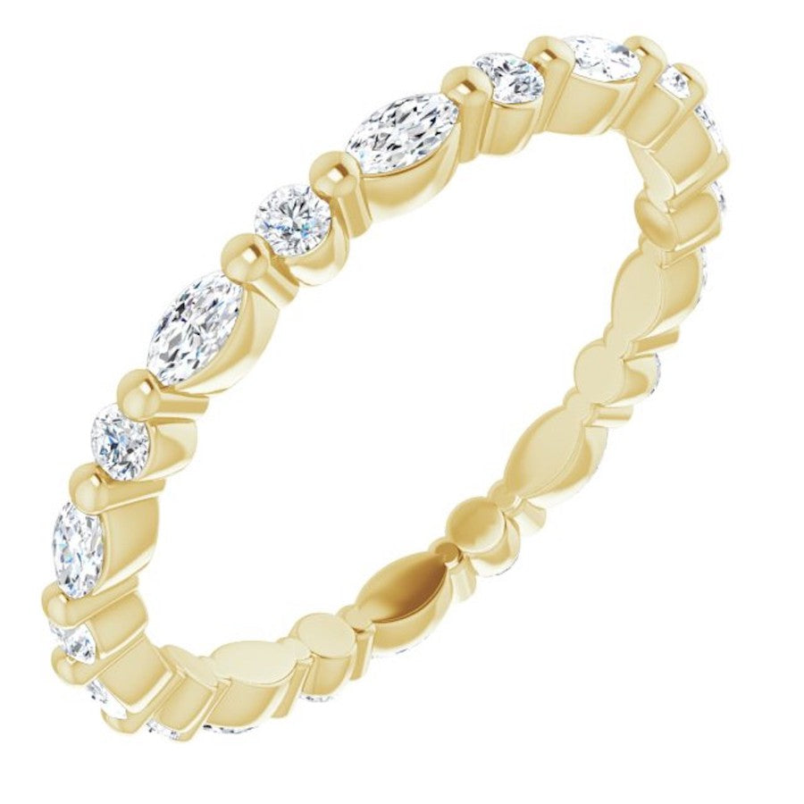 Yellow gold diamond ring with marquise diamonds and round diamonds
