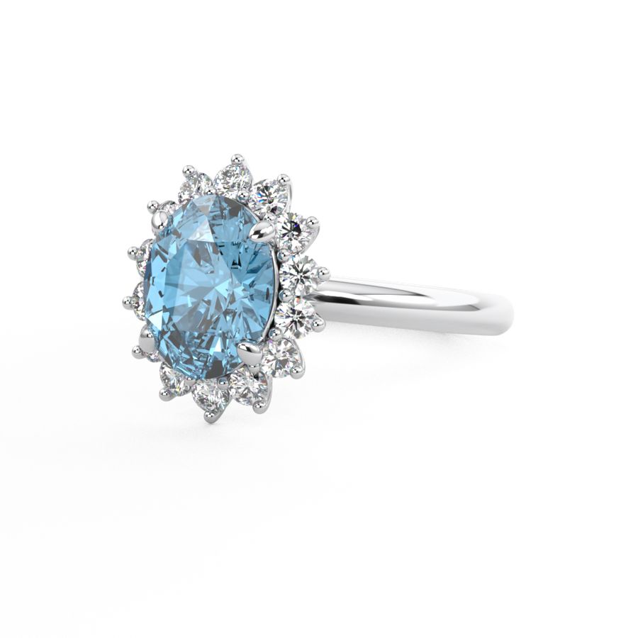 Aquamarine engagement ring with diamond halo