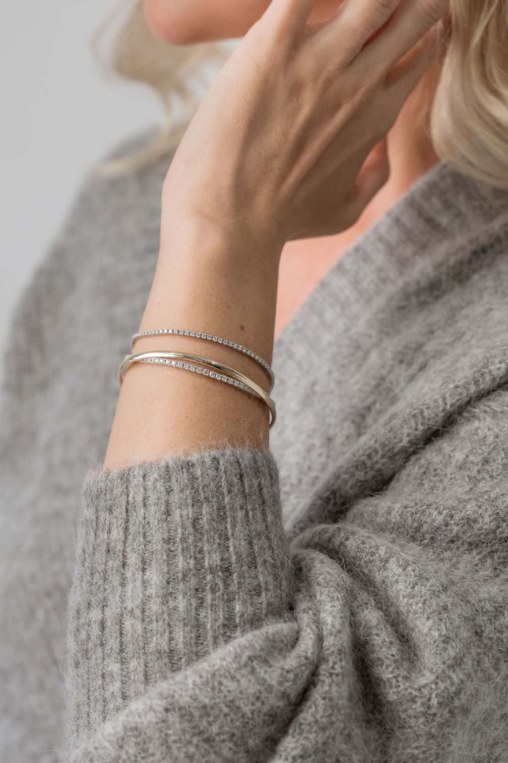the perfect gold bangle and tennis bracelets