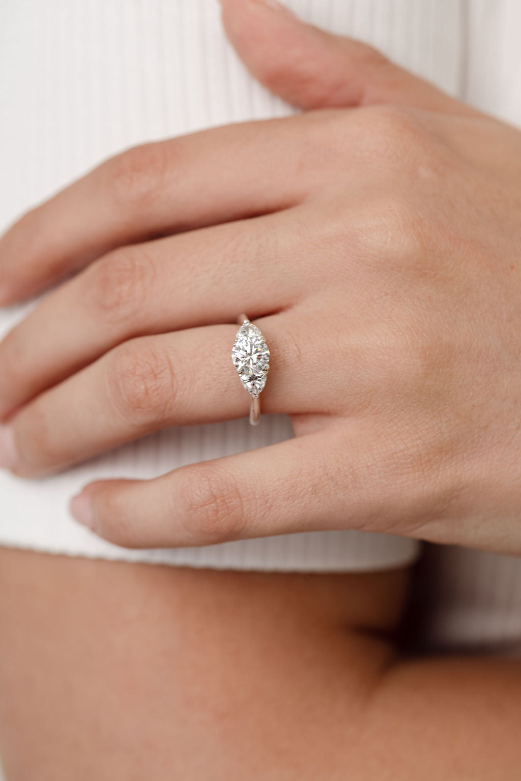 Three Stone Trilogy Engagement Ring White Gold