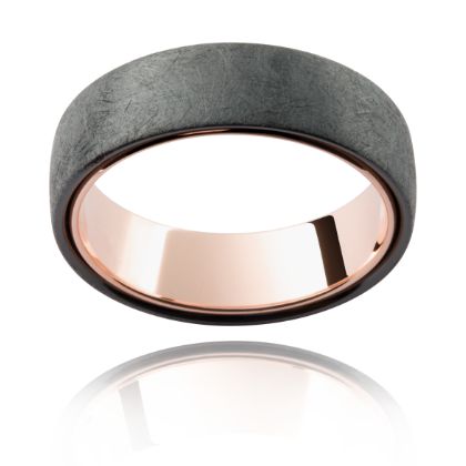 Black mens wedding ring with rose gold inner