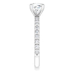 cushion cut moissanite engagement ring with a fine moissanite band