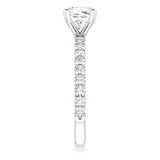 cushion cut moissanite engagement ring with a fine moissanite band