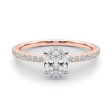 rose gold oval shape moissanite engagement ring with fine moissanite band