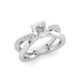 Lois - a stunning criss cross band with a diamond band intersecting a flat profile band