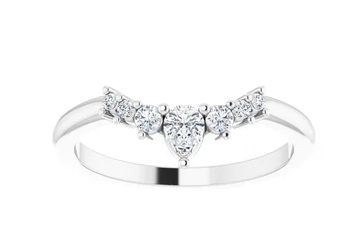 Moissanite Crown ring with Pear Accent - a curved shape moissanite ring with pear shape moissanite and round moissanite