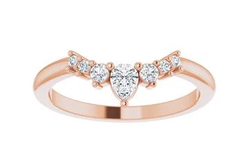 Moissanite Crown ring with Pear Accent - a curved shape moissanite ring with pear shape moissanite and round moissanite