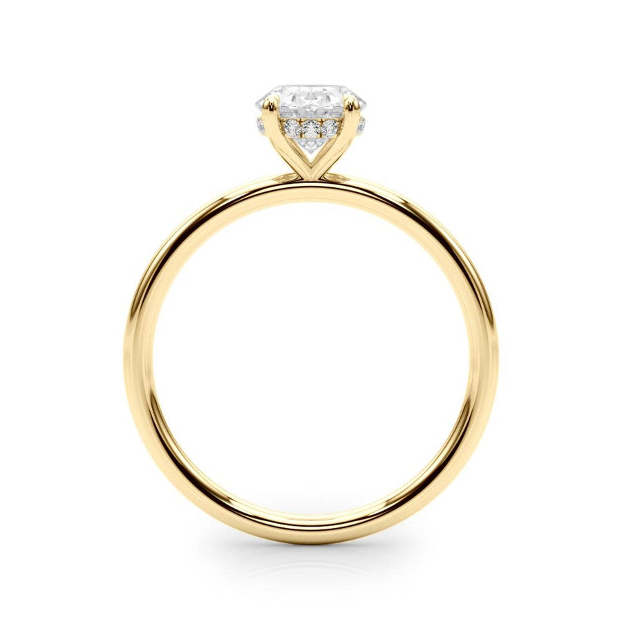 Yellow Gold oval engagement ring with hidden halo