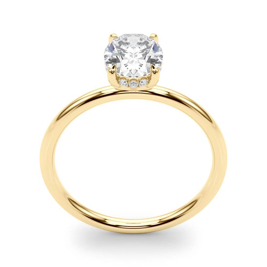 Yellow Gold oval engagement ring with hidden halo