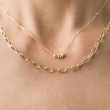 gold paperclip link chain necklace with letter pendant and birthstone pendant