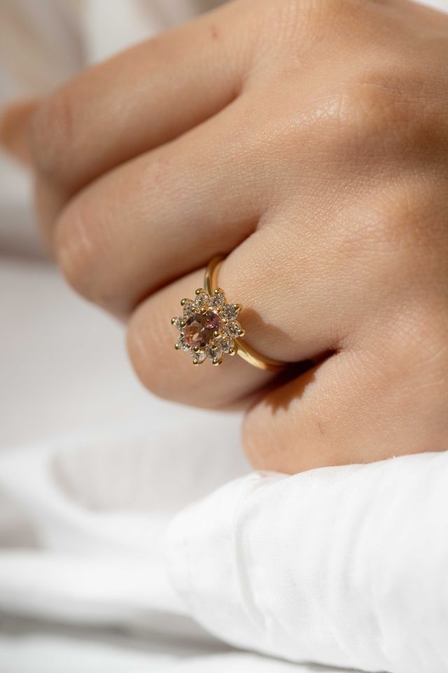 pink with diamond engagement ring