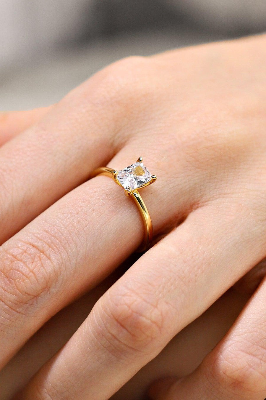 Yellow Gold radiant cut diamond engagement ring