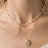 gold rope chain with rectangular pendant