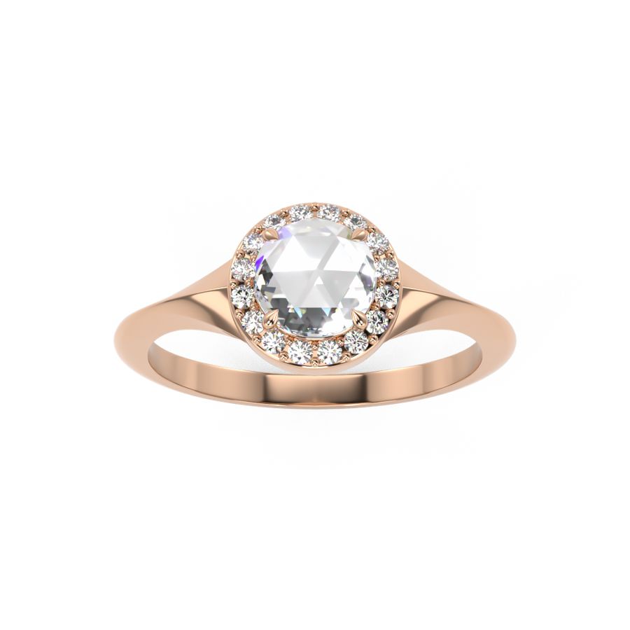 Rose Cut Diamond with Diamond Halo engagement ring