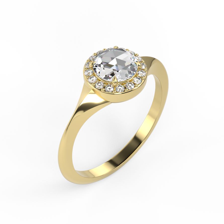 Rose Cut Diamond with Diamond Halo engagement ring