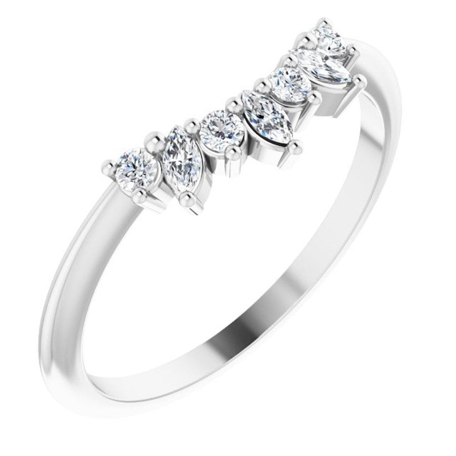 white gold diamond crown ring with round diamonds and marquise diamonds