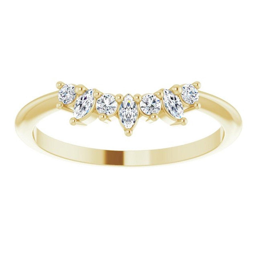 yellow gold diamond crown ring with round diamonds and marquise diamonds