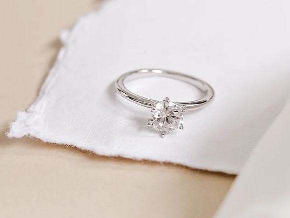 White Gold Moissanite Round Engagement Ring