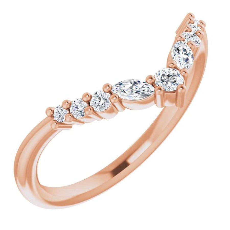 rose gold diamond crown ring with round diamonds and pear shape diamonds