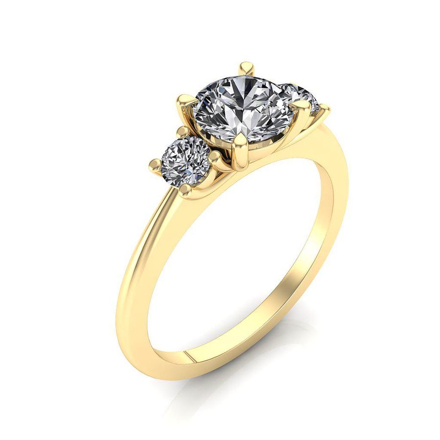 yellow gold 3 stone diamond engagement ring with 3 round diamonds and yellow gold claws