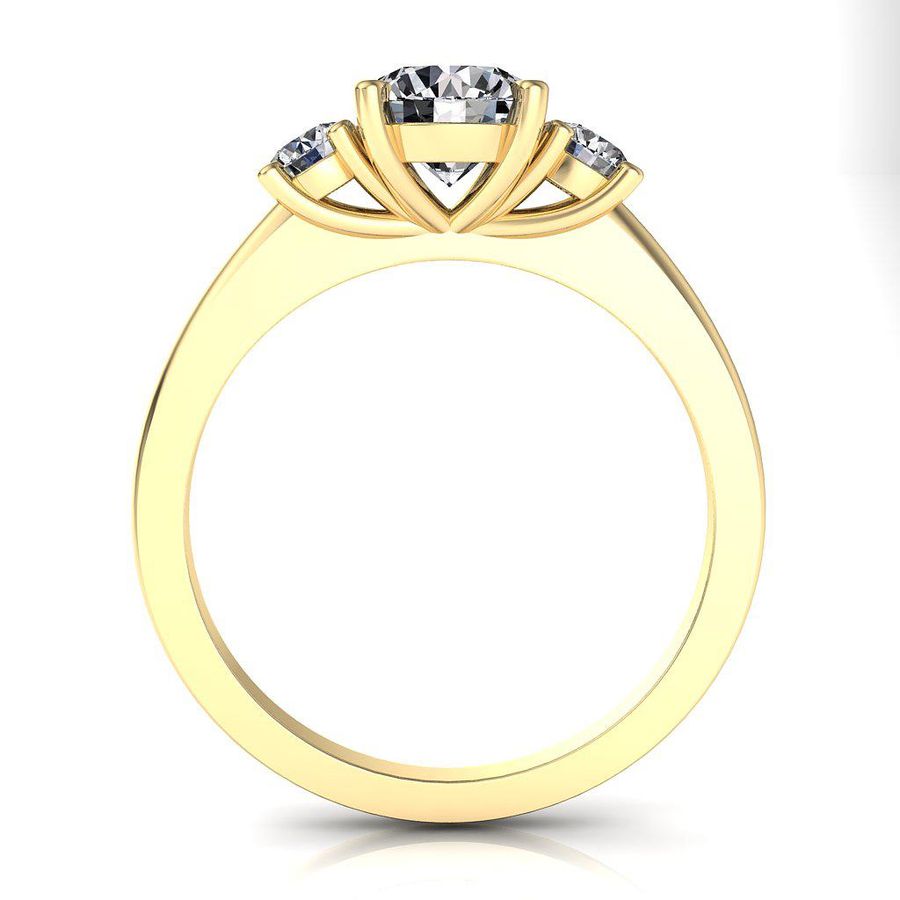 yellow gold 3 stone diamond engagement ring with 3 round diamonds and yellow gold claws