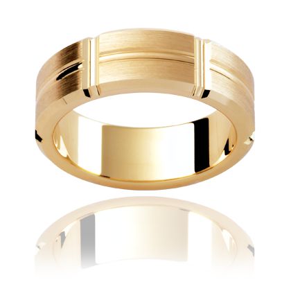 yellow gold mens ring with brushed finish and polished lines