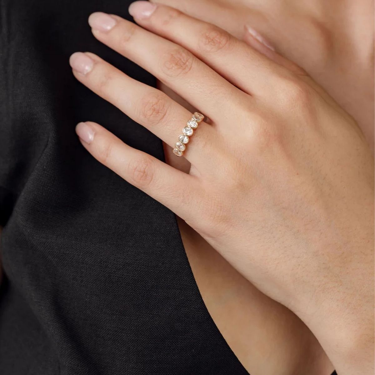 Diamond eternity rings stacked as wedding bands showcasing modern bridal styling Adelaide