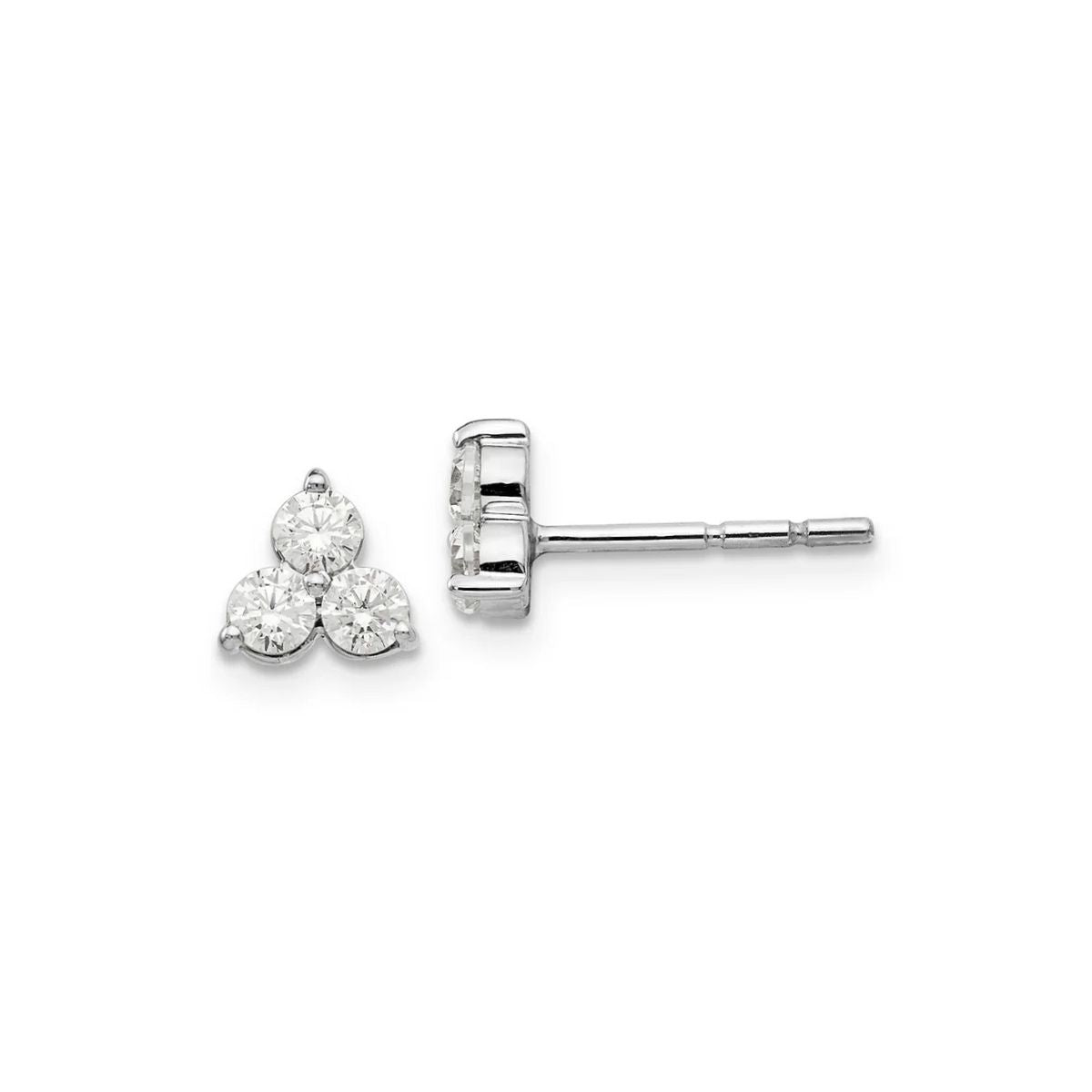 Three stone diamond stud earrings in white gold perfect for Adelaide brides and special occasions