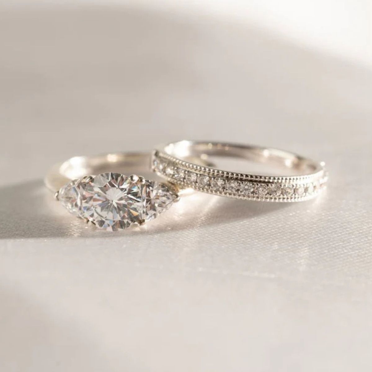 Vintage style wedding rings with art deco inspiration handcrafted Adelaide studio